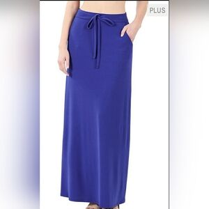 Zenana Relaxed Draped Basic Drawstring Waist Maxi Skirts with Side Pockets